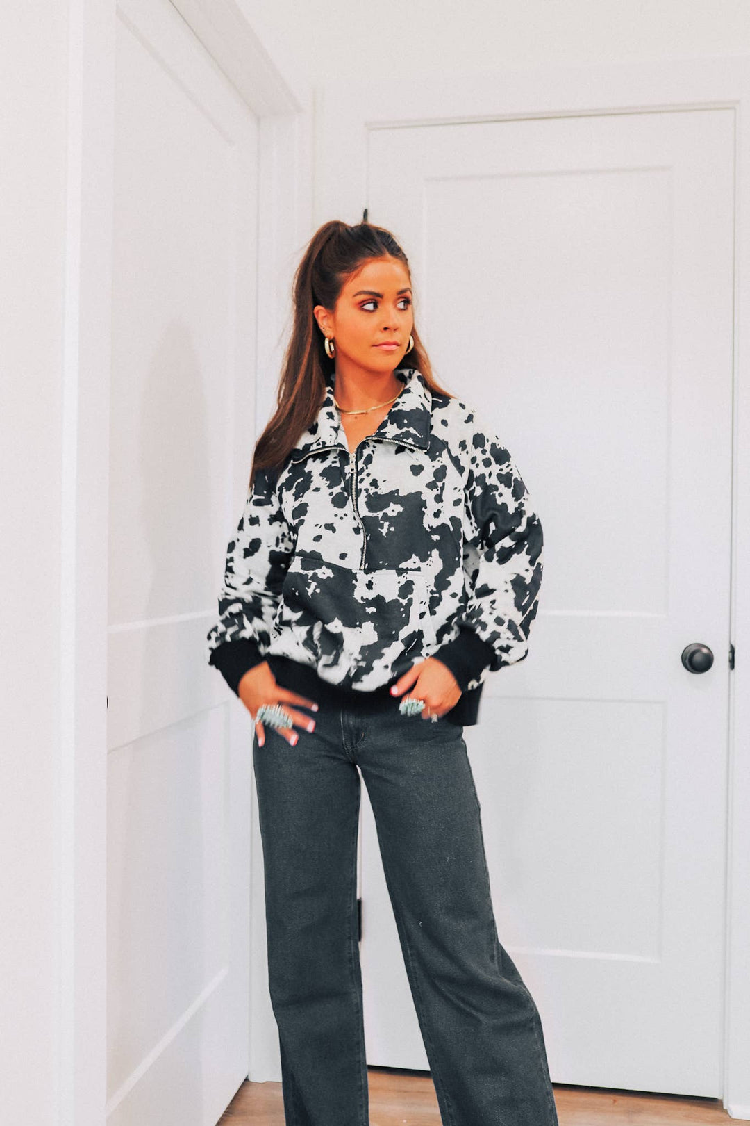 Black Cowhide Pullover